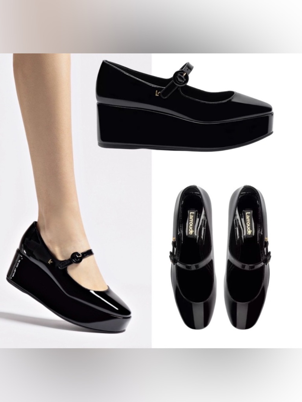 Larroude Blair Flatform In Black Patent Leather